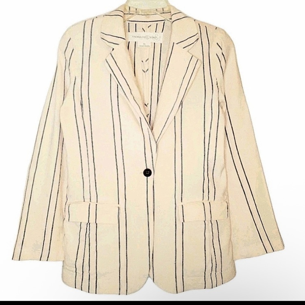 Treasure & Bond Cream Linen Blend Striped Blazer
